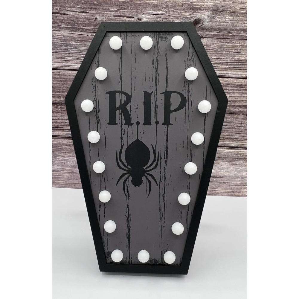 Target Hyde & Eek ~ Lit Light Up 12" Wood Coffin Sign RIP ~ Halloween 2025